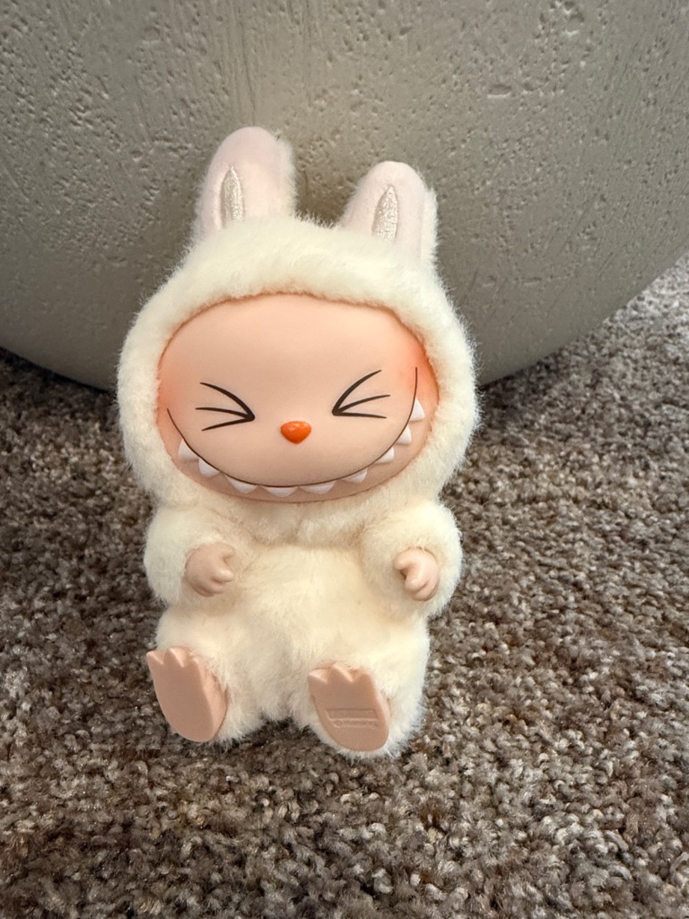 Cream Bunny Plush Figure - Cute Smiling Stuffed Toy